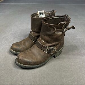 Frye Brown Leather Buckle Engineer Boots